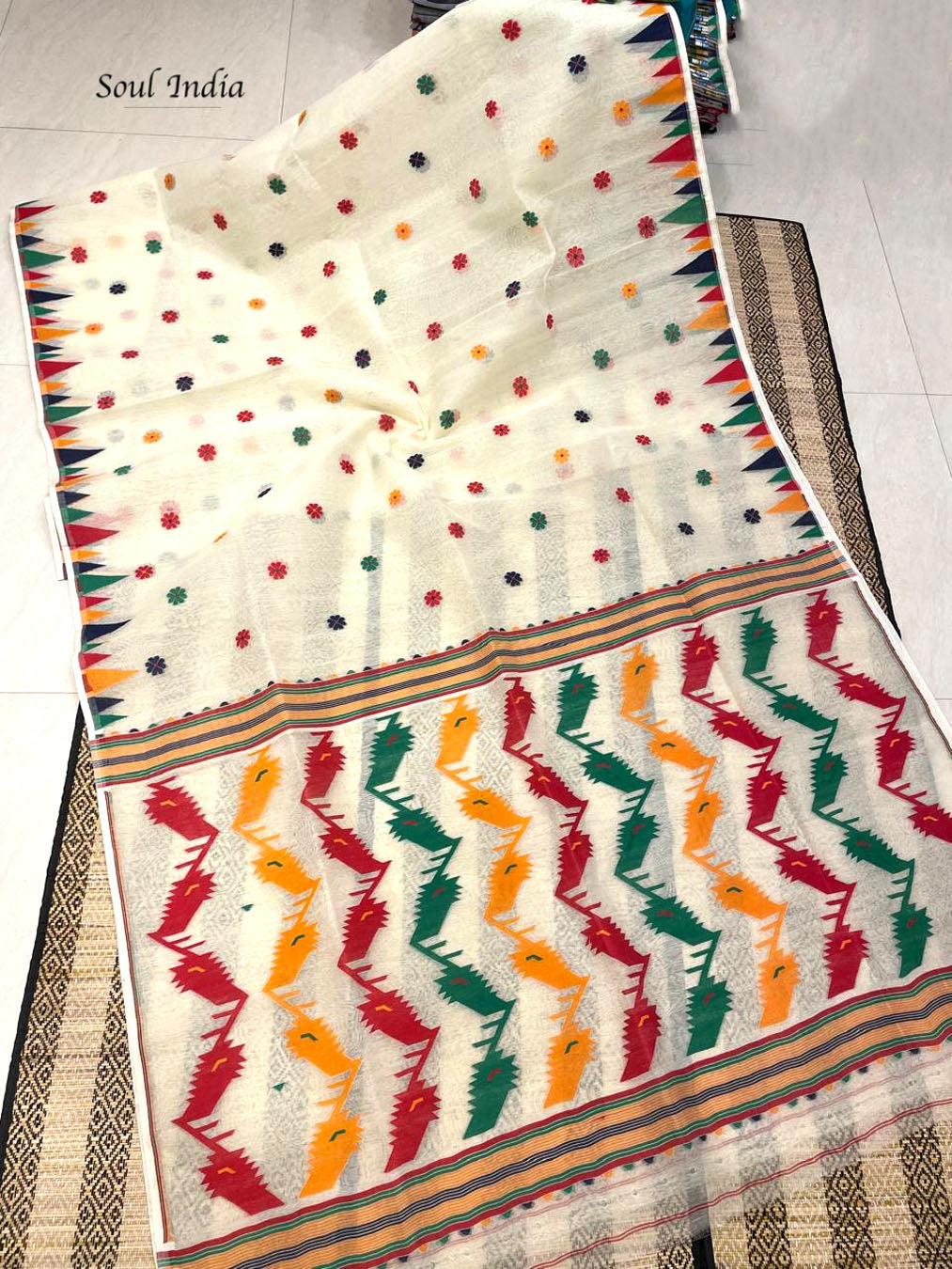 Jamdani sari with all over work and exquisite Pallu