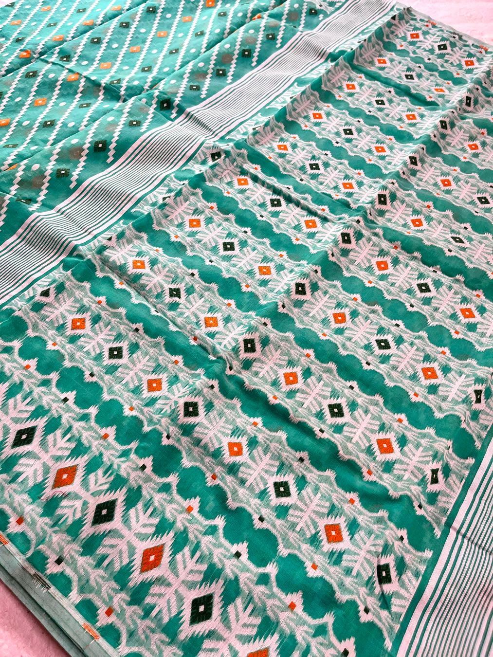Jamdani sari with all over work and exquisite Pallu