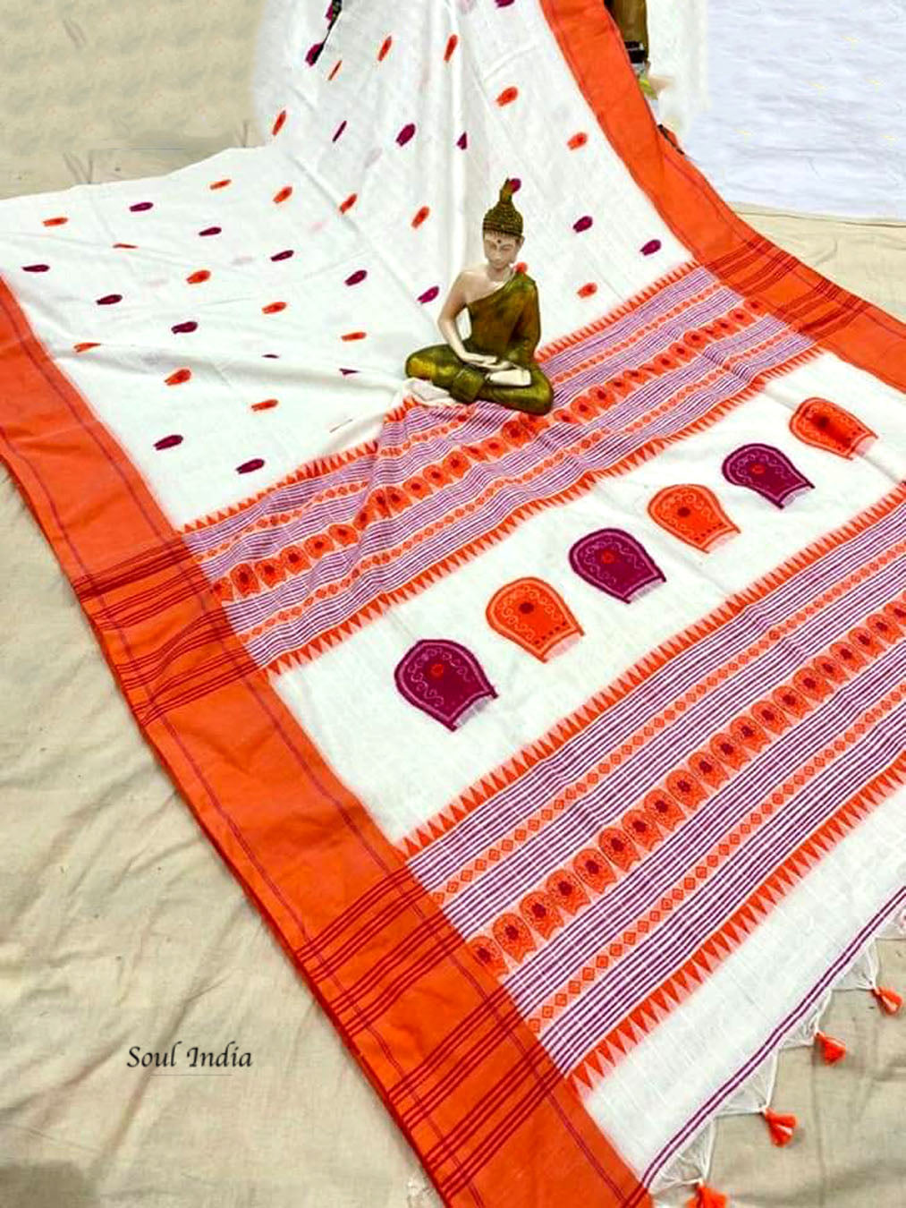 Parijat - Handloom Mercerised Cotton Saree With Manipuri Weave