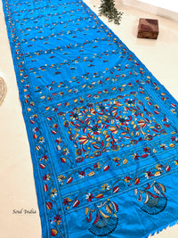 Shantiniketan Hand Embroidery Kantha Stitch Saree - Blue