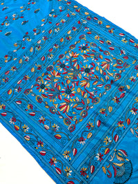 Shantiniketan Hand Embroidery Kantha Stitch Saree - Blue