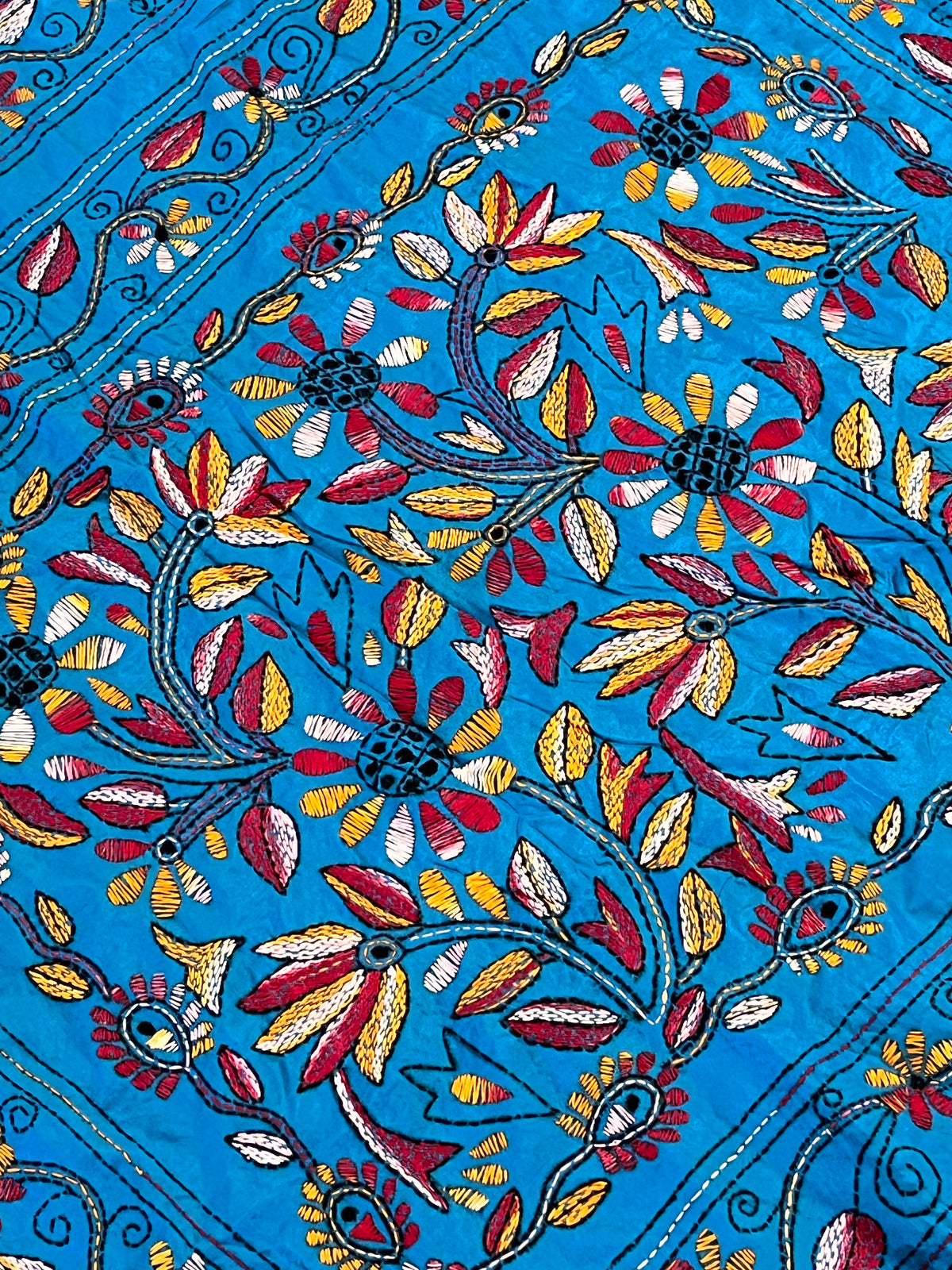 Shantiniketan Hand Embroidery Kantha Stitch Saree - Blue