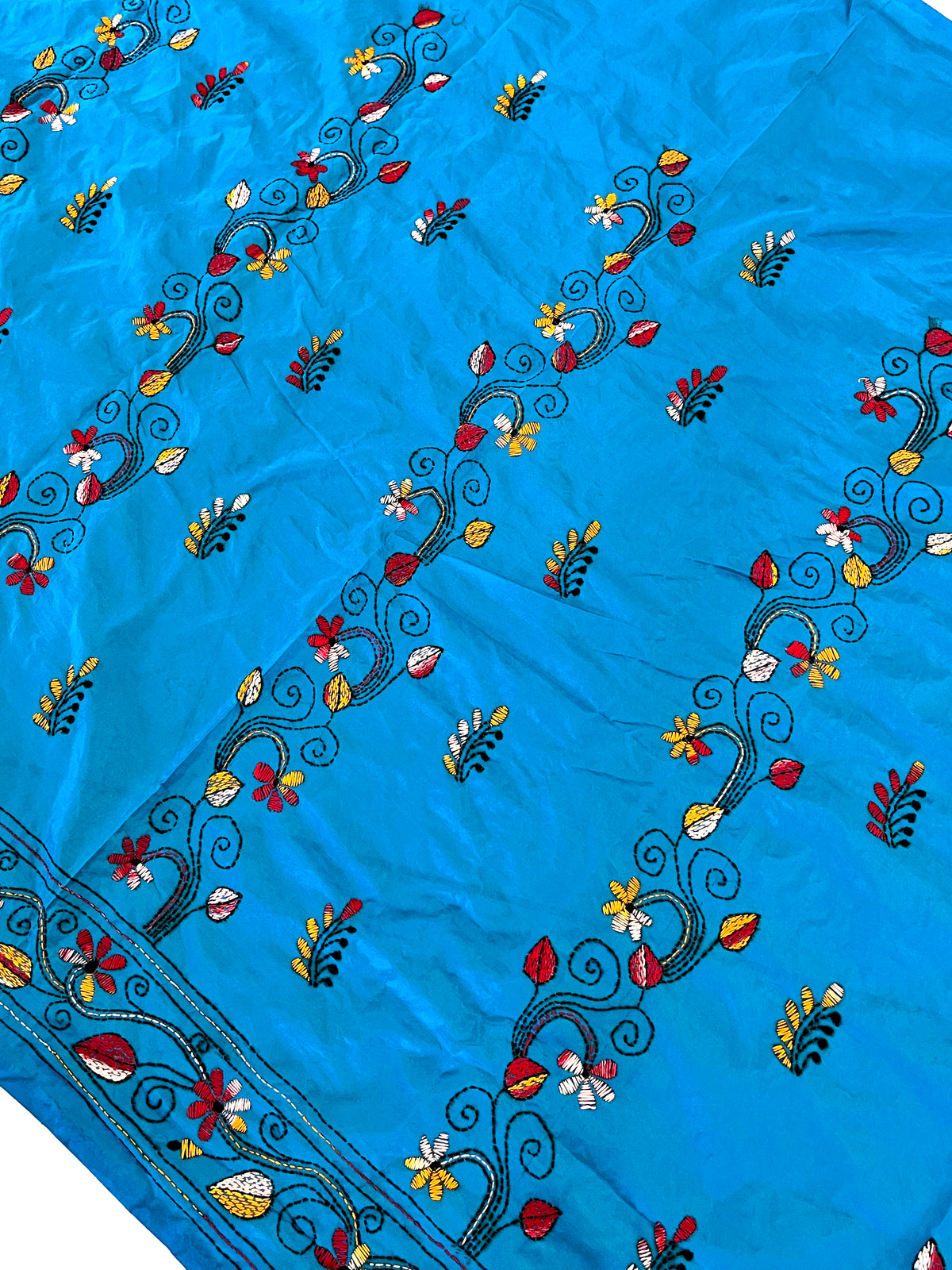 Shantiniketan Hand Embroidery Kantha Stitch Saree - Blue