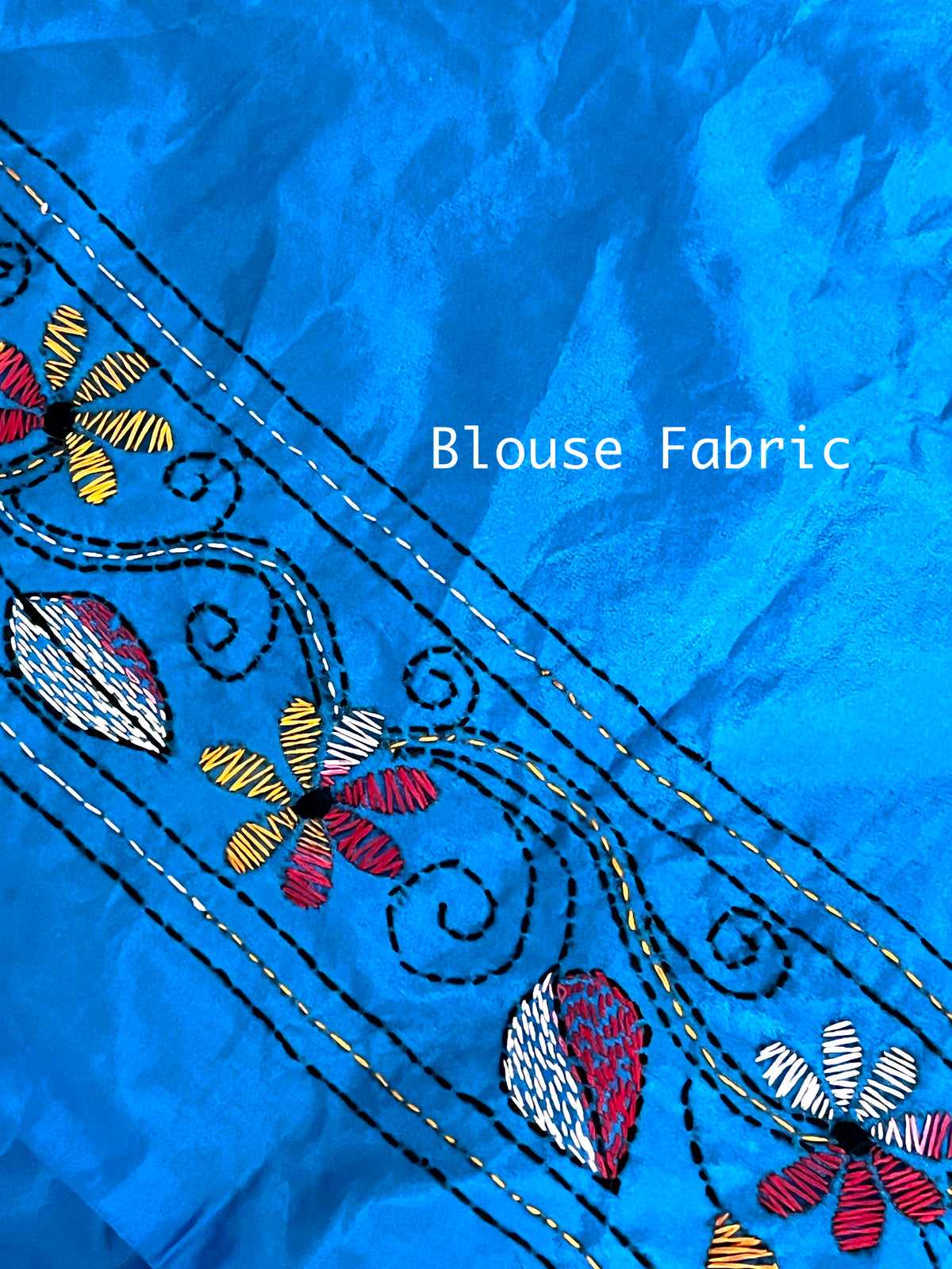 Shantiniketan Hand Embroidery Kantha Stitch Saree - Blue