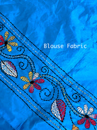 Shantiniketan Hand Embroidery Kantha Stitch Saree - Blue