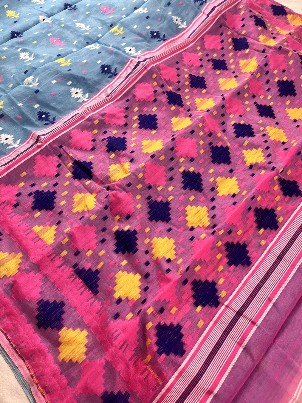 Jamdani sari with all over work and exquisite Pallu