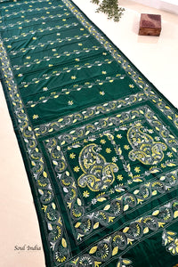 Shantiniketan Hand Embroidery Kantha Stitch Saree - Green