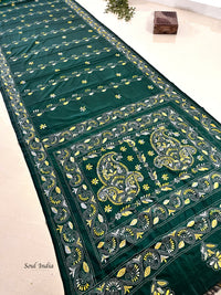 Shantiniketan Hand Embroidery Kantha Stitch Saree - Green