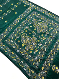Shantiniketan Hand Embroidery Kantha Stitch Saree - Green