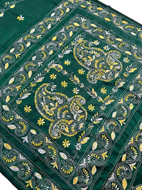 Shantiniketan Hand Embroidery Kantha Stitch Saree - Green