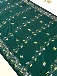 Shantiniketan Hand Embroidery Kantha Stitch Saree - Green
