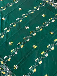 Shantiniketan Hand Embroidery Kantha Stitch Saree - Green