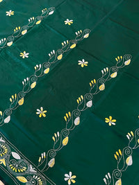 Shantiniketan Hand Embroidery Kantha Stitch Saree - Green