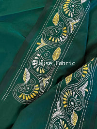 Shantiniketan Hand Embroidery Kantha Stitch Saree - Green