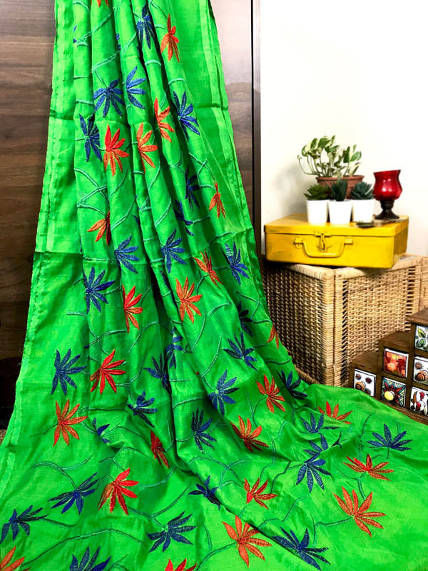 Half & Half Cotton Saree With Embroidery Work