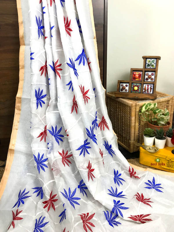 Half & Half Cotton Saree With Embroidery Work