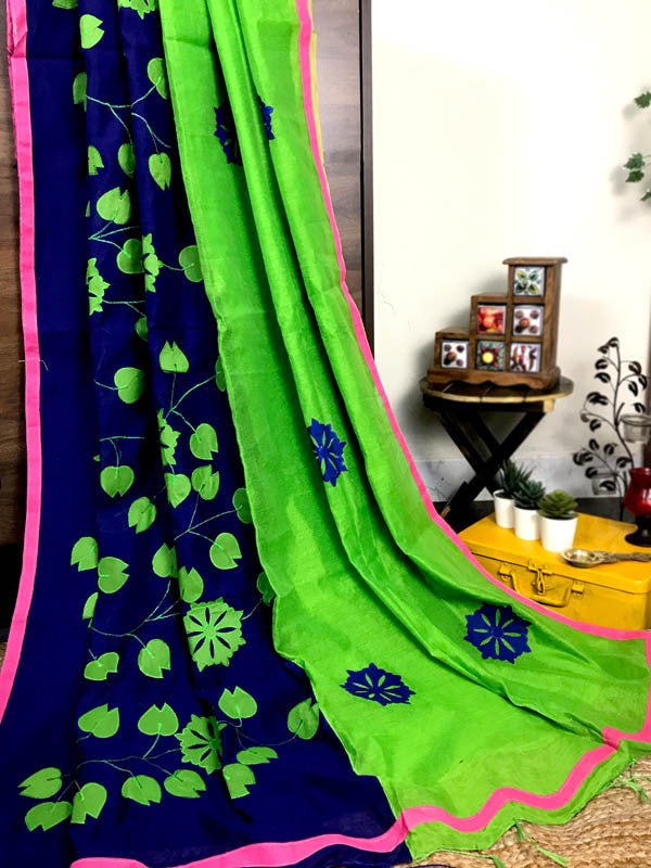 Cotton Saree With Floral Appliqué Work