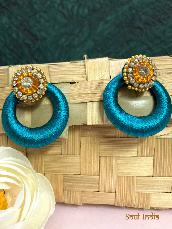 Handmade Silk Thread Beaded Jhumka- Blue – Soul India