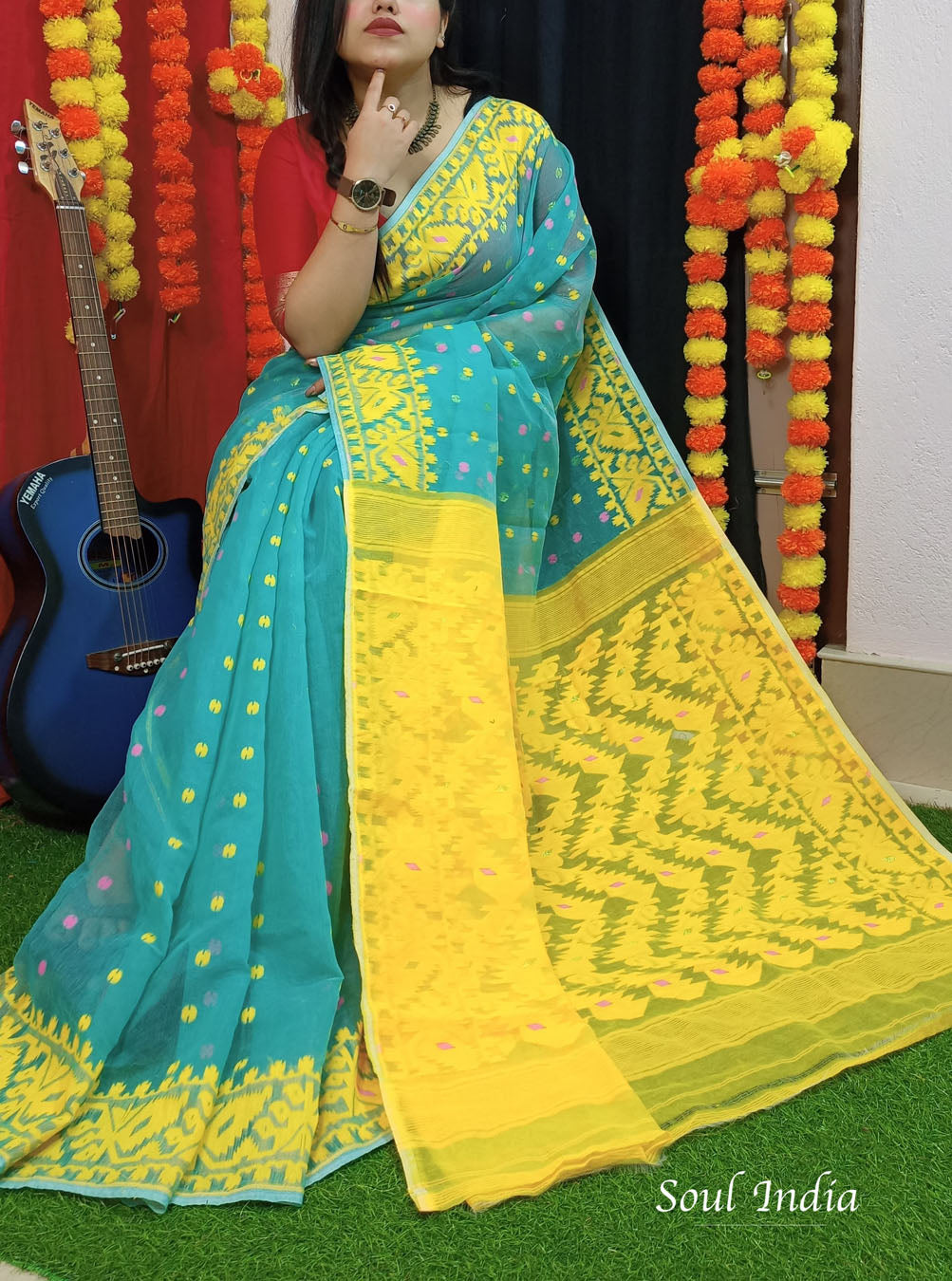 Jamdani sari with all over work and exquisite Pallu