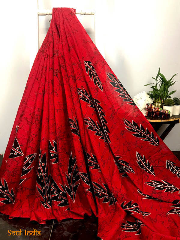 Krishnachura - Mulmul Cotton Batik Print Saree