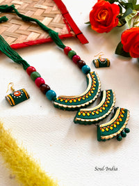 Handmade Cascade Style Terracotta Jewellery Set- Green