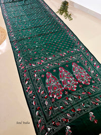 Shantiniketan Hand Embroidery Kantha Stitch Saree - Green
