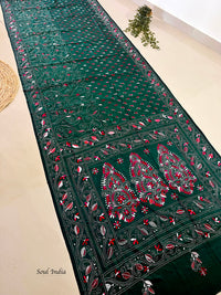 Shantiniketan Hand Embroidery Kantha Stitch Saree - Green