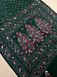 Shantiniketan Hand Embroidery Kantha Stitch Saree - Green