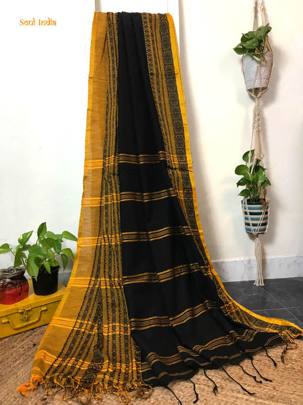 Cotton Begumpuri Handloom Saree - Black & Yellow