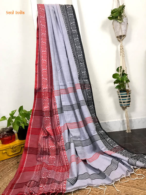 Cotton Begumpuri Handloom Saree - Red & Grey