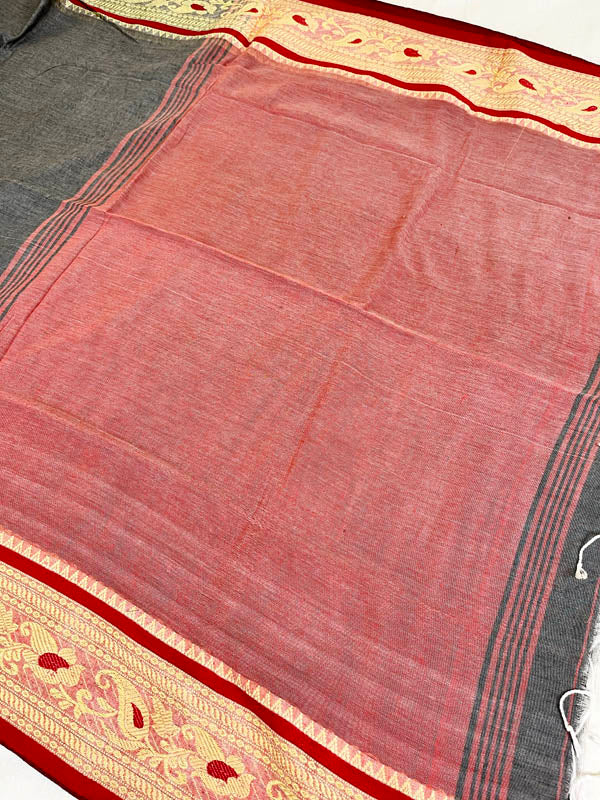 Meenakari Border Cotton Saree - Grey