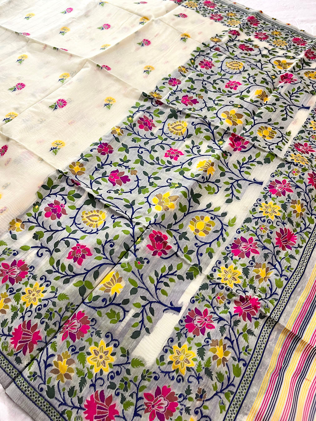 Jamdani sari with all over work and exquisite Pallu