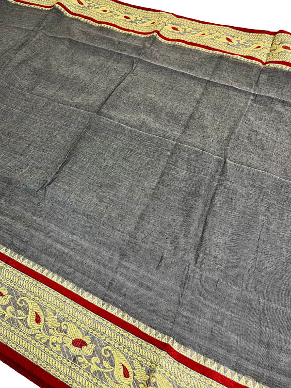 Meenakari Border Cotton Saree - Grey