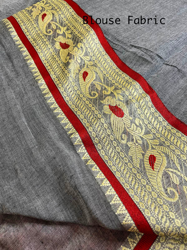 Meenakari Border Cotton Saree - Grey