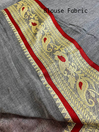 Meenakari Border Cotton Saree - Grey