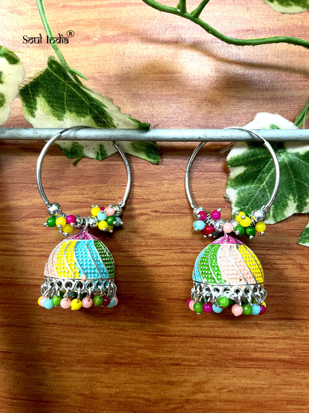 Designer Meenakari Beaded Loop Jhumka Earrings Multi Colour