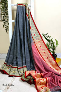 Meenakari Border Cotton Saree - Grey
