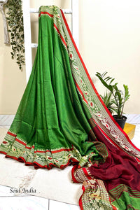 Meenakari Border Cotton Saree - Green