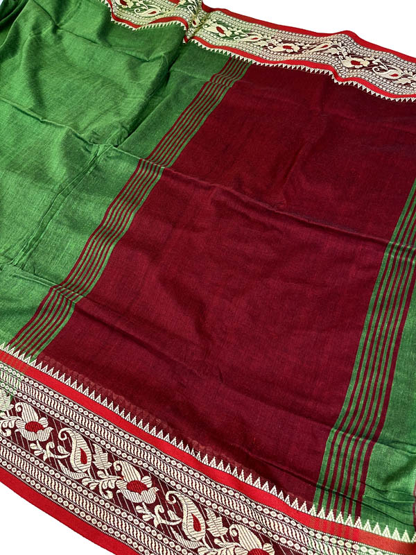 Meenakari Border Cotton Saree - Green