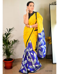 Mulmul Cotton  Batik Print Saree - Yellow