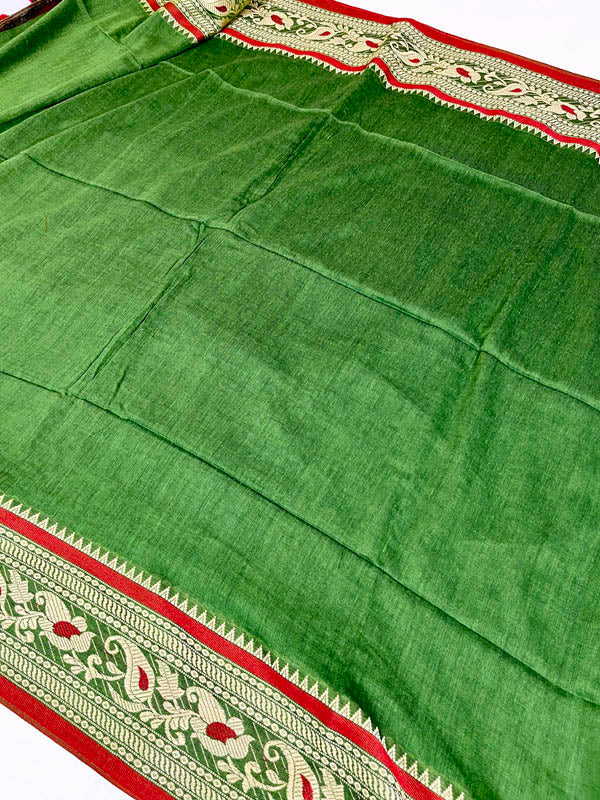 Meenakari Border Cotton Saree - Green