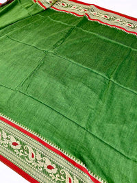 Meenakari Border Cotton Saree - Green