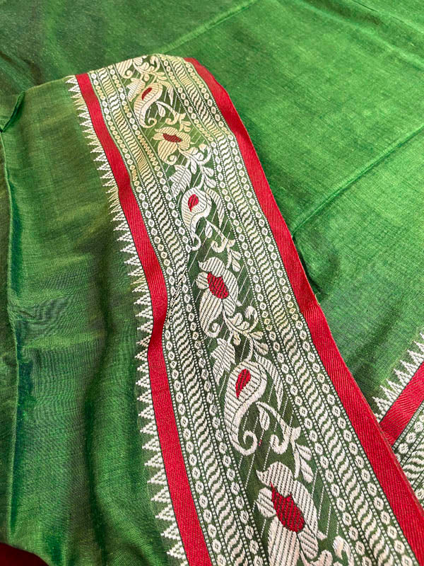 Meenakari Border Cotton Saree - Green