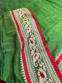 Meenakari Border Cotton Saree - Green