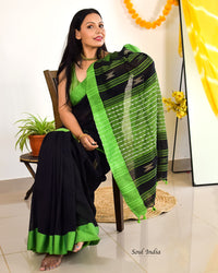 Handloom Khadi Cotton Saree With Woven Design - Black