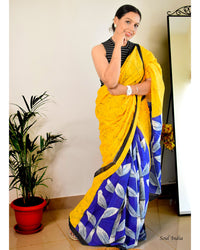 Mulmul Cotton  Batik Print Saree - Yellow