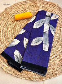 Mulmul Cotton  Batik Print Saree - Yellow