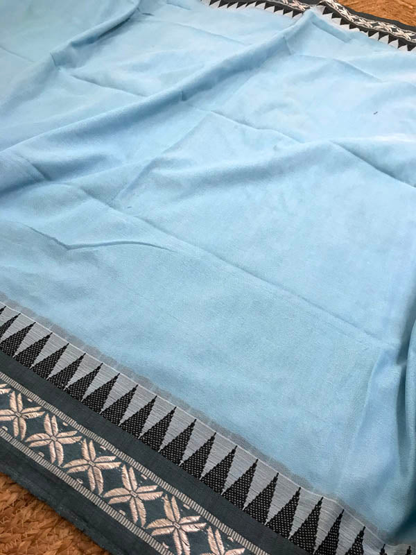 Handloom Khadi Cotton Saree With Woven Border-Blue