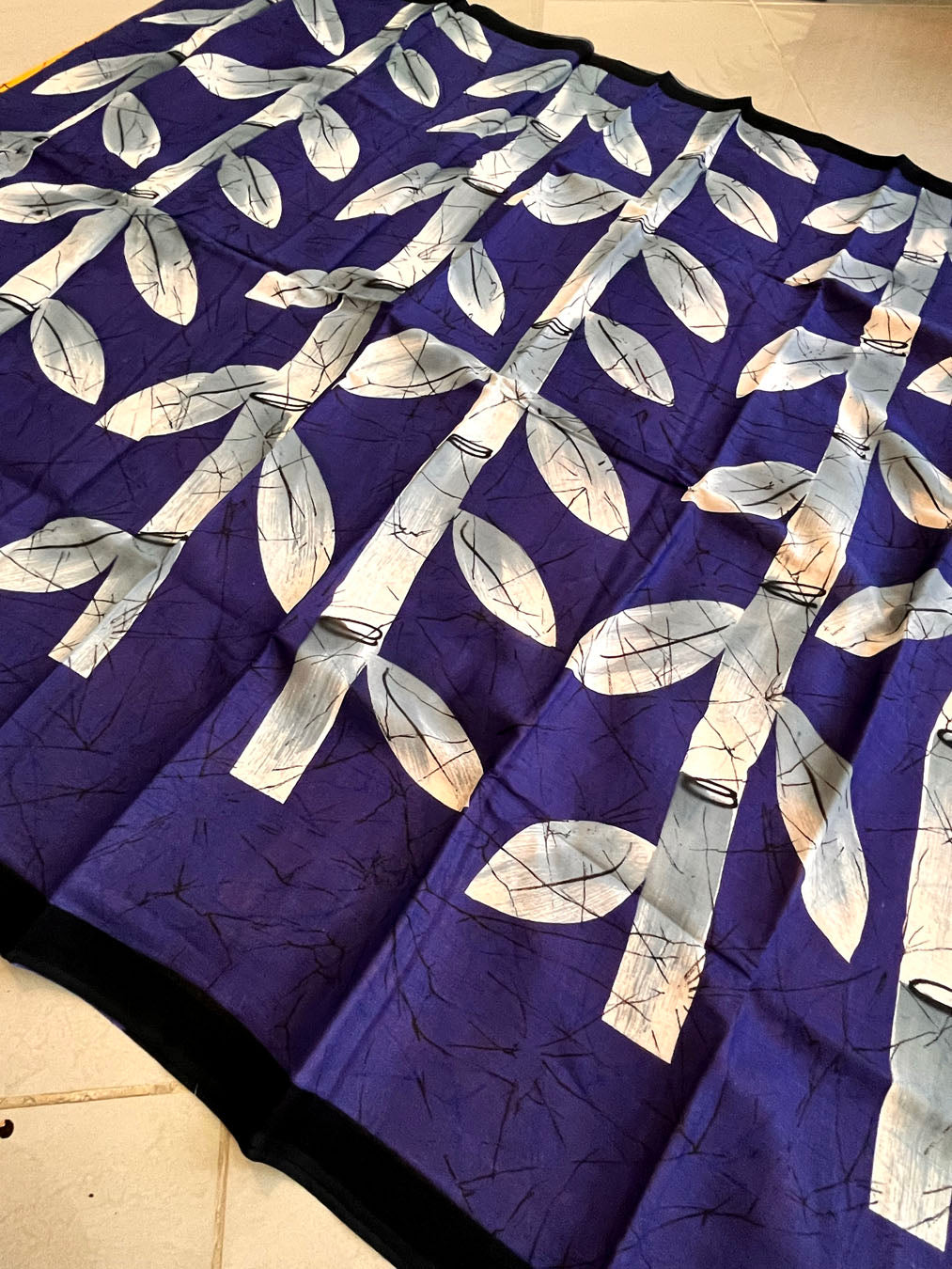 Mulmul Cotton  Batik Print Saree - Yellow