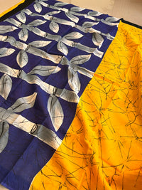 Mulmul Cotton  Batik Print Saree - Yellow